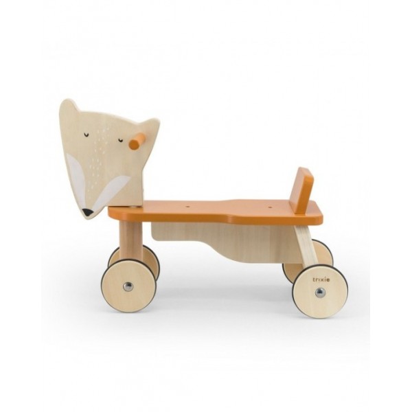 Trixie Baby Drewniany Rower Biegowy na 4 Kołach Lisek, Pierwszy Rowerek dla Malucha, Jeździk