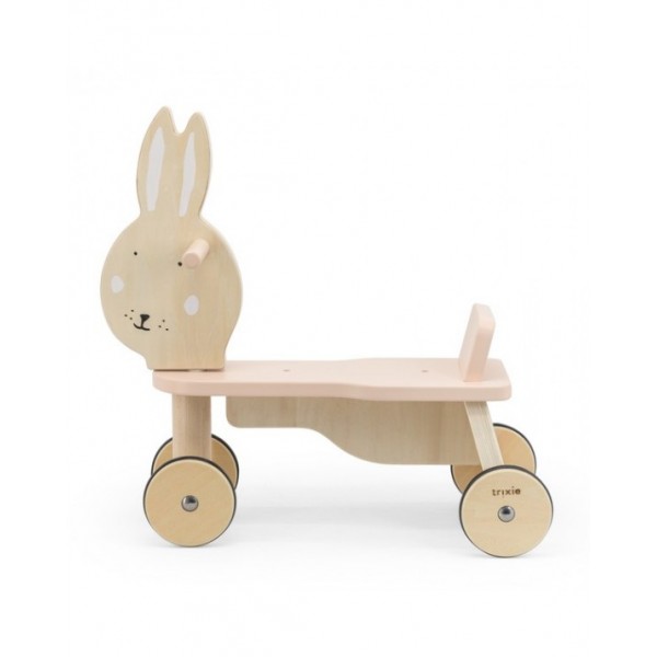 Trixie Baby Drewniany Rower Biegowy na 4 Kołach Królik, Pierwszy Rower dla Malucha, Jeździk