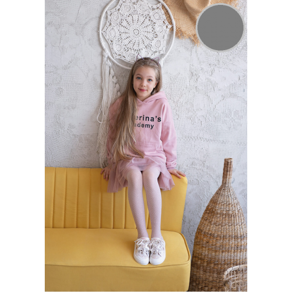 KNITTEX RAJSTOPY DZIEWCZĘCE ZOJKA GREY 40 DEN, SZARE Z BROKATOWYM PYŁKIEM
