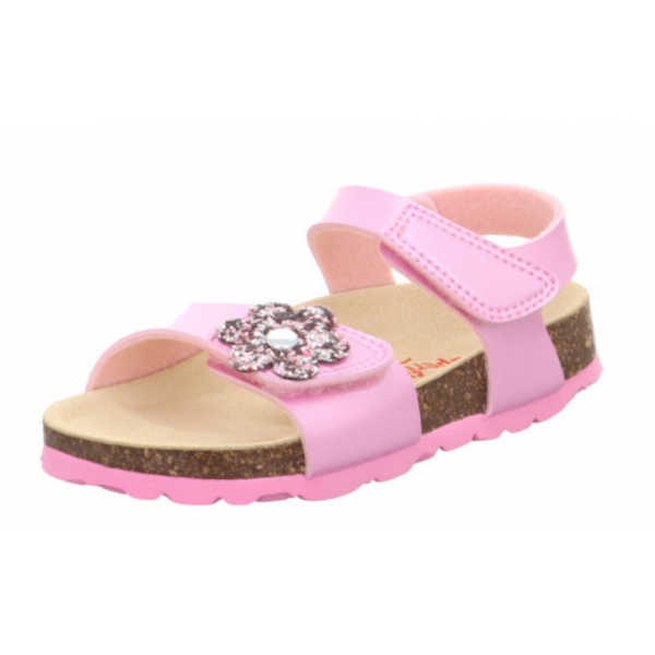 SUPERFIT SANDAŁY KORKOWE FUSBETY 1-000118-5500 - RÓŻOWE BROKATOWE KWIATKI