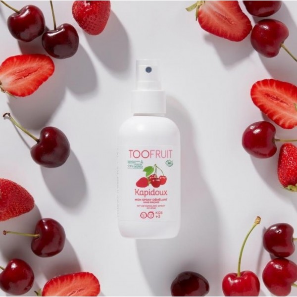 TOOFRUIT Spray do włosów dla dzieci, ułatwiający rozczesywanie, WIŚNIA I TRUSKAWKA, bez płukania, 125ml