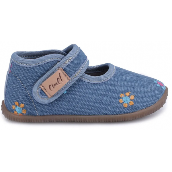 EMEL Kapcie Barefoot z Elastyczną Podeszwą do Żłobka i Przedszkola EK 4000-15 Jeansowe Kwiatuszki