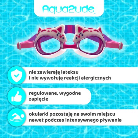 Aqua2ude Okulary do pływania dla dzieci Okulary do pływania dla dzieci nieparujące – okularki pływackie na basen Kotek Różowy