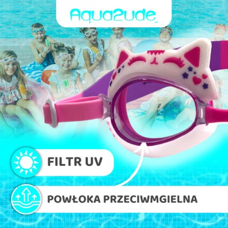 Aqua2ude Okulary do pływania dla dzieci Okulary do pływania dla dzieci nieparujące – okularki pływackie na basen Kotek Różowy