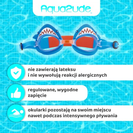 Aqua2ude Okulary do pływania dla dzieci nieparujące – okularki pływackie na basen Szczęki Rekina 2