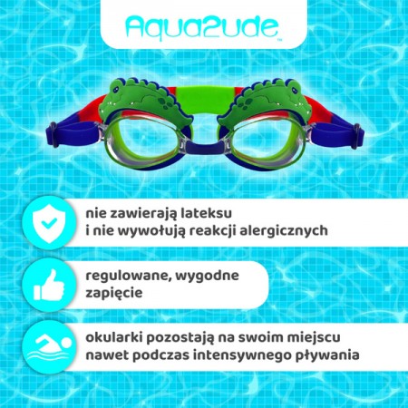 Aqua2ude Okulary do pływania dla dzieci nieparujące – okularki pływackie na basen Aligator