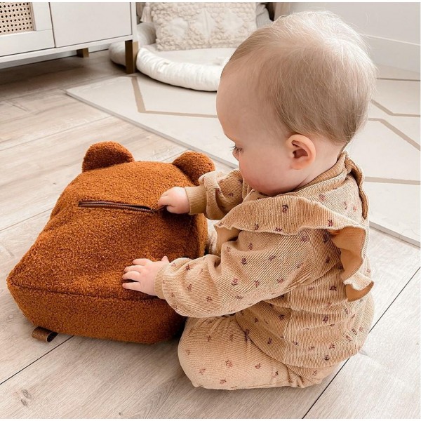 PRET Plecak dla Dzieci Buddies for Life, Brązowy Pluszowy plecak do przedszkola i żłobka