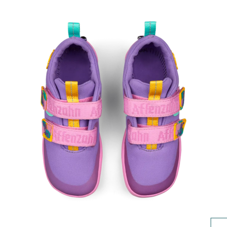 Affenzahn Lucky – dziecięce buty barefoot z bawełny organicznej – Lavender & Turquoise