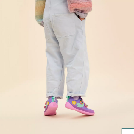 Affenzahn Lucky – dziecięce buty barefoot z bawełny organicznej – Lavender & Turquoise