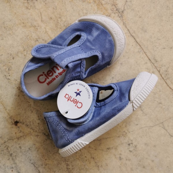 CIENTA TRAMPKI BAREFOOT T-BAR 451-777-90 LAVANDA, NIEBIESKIE PRZECIERANE