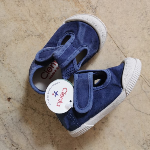 CIENTA TRAMPKI BAREFOOT T-BAR 451-777-84 AZUL OSCUR, GRANATOWE PRZECIERANE