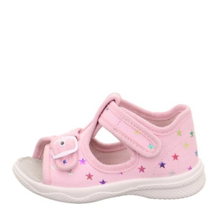 Kapcie Superfit Polly, bawełniane sandałki ze skórzaną wkładką.