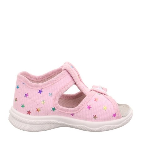 Kapcie Superfit Polly, bawełniane sandałki ze skórzaną wkładką.