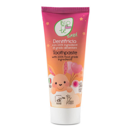 Pierpaoli Biocontè Baby Pasta dla dzieci od pierwszego ząbka, ALOES i RUMIANEK, 100% jadalnych składników, malinowa, 75 ml