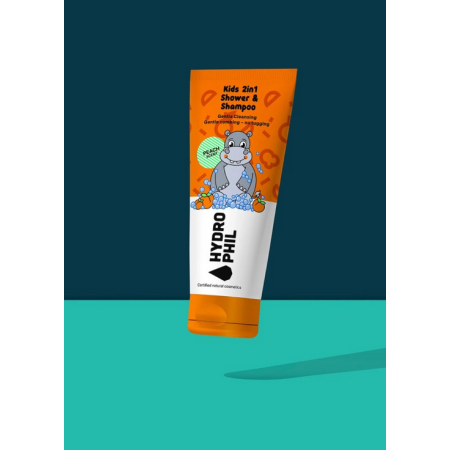 Płyn do mycia ciała i włosów dla dzieci 2w1, o zapachu brzoskwiniowym, HIPOPOTAM, 200 ml