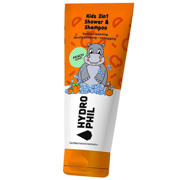 Hydrophil żel do mycia ciała i włosów dla dzieci 2w1, o zapachu brzoskwiniowym, HIPOPOTAM, 200 ml