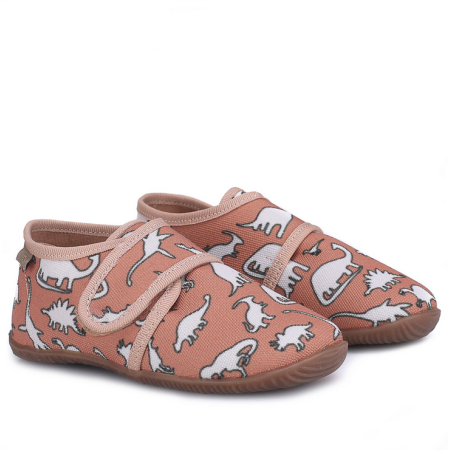 Kapcie Barefoot dla dzieci brązowe w dinozaury
