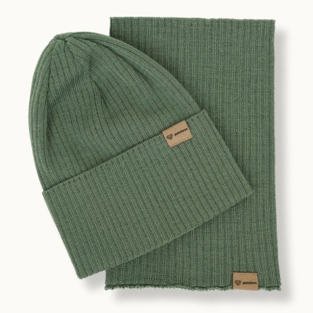 Patulove Merino Set Całoroczny - czapka i komin Olive