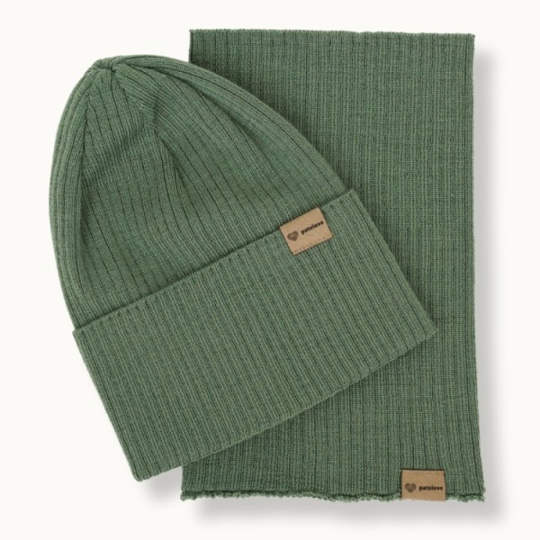 Patulove Merino Set Całoroczny - czapka i komin Olive
