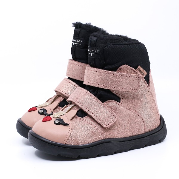 MRUGAŁA HELI PONY ROSA POŁYSK BAREFOOT ZIMOWE TRZEWIKI Z MEMBRANĄ TE-POR Rozmiary 20-35