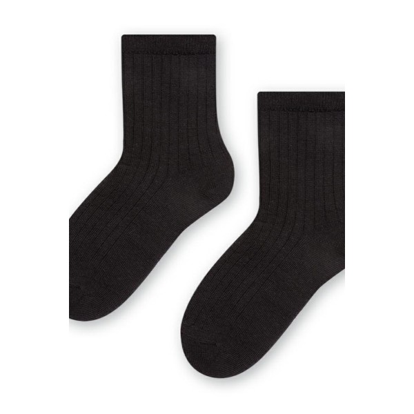 STEVEN SKARPETKI DZIECIĘCE MERINO WOOL, WEŁNA MERYNOS CZARNE PRĄŻEK