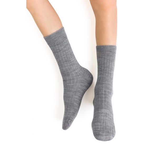 STEVEN SKARPETKI DZIECIĘCE MERINO WOOL, WEŁNA MERYNOS JASNY SZARY PRĄŻEK
