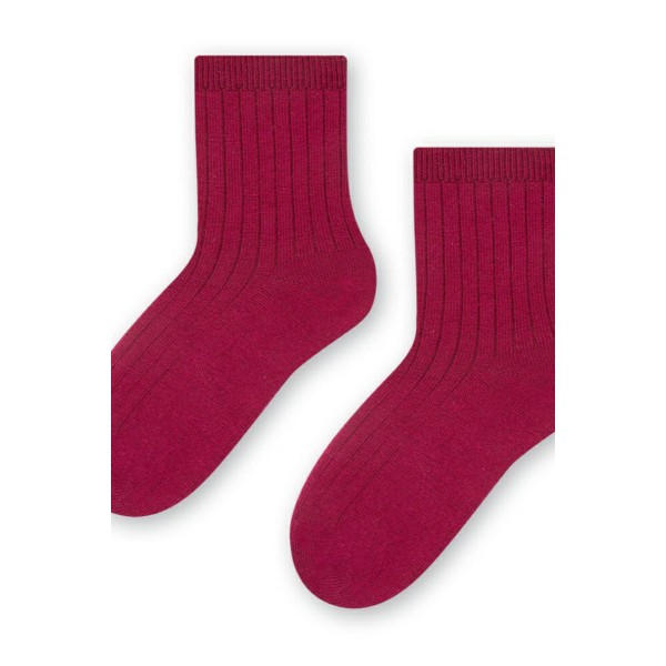 STEVEN SKARPETKI DZIECIĘCE MERINO WOOL, WEŁNA MERYNOSA BORDO PRĄŻEK