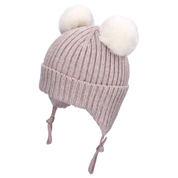 TUTU Czapka Merino 100% zimowa dla dziecka wiązana z pomponami, Ecru, Melanżowa Kremowo-Różowa