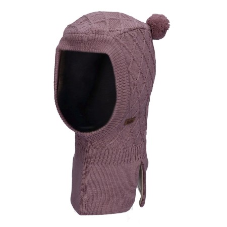 Kominiarka Merino 100% zimowa dla dziecka z membraną na uszy, Dusty Pink