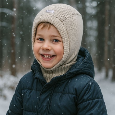 TUTU Kominiarka Merino 100% zimowa dla dziecka z membraną na uszy, Beżowa