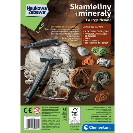 Clementoni Naukowa Zabawa. Skamieniałości. Skamieliny i Minerały. 6+