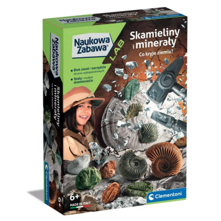 Clementoni Naukowa Zabawa. Skamieniałości. Skamieliny i Minerały. 6+