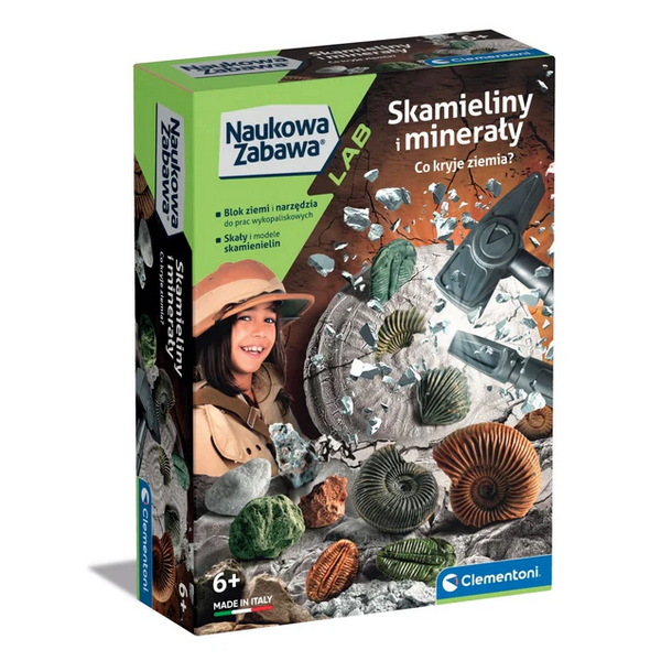 Clementoni Naukowa Zabawa. Skamieniałości. Skamieliny i Minerały. 6+