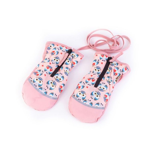 TUTU Rękawice Dziecięce Bez Palców Rozsuwane na Sznureczku, Różowe z Sówkami